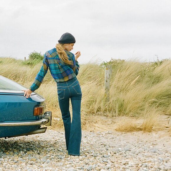 Anthropologie cloth & stone Shoshone Plaid Buttondown in Turquoise - sz Small - Picture 5 of 10